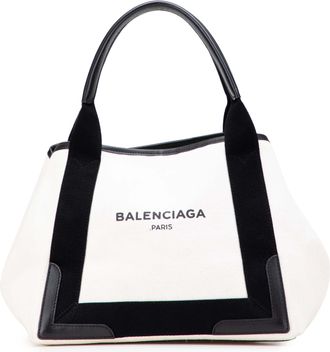 Balenciaga Pre-owned Womens Cabas Tote Canvas Leather Trim - White Textile - One Size