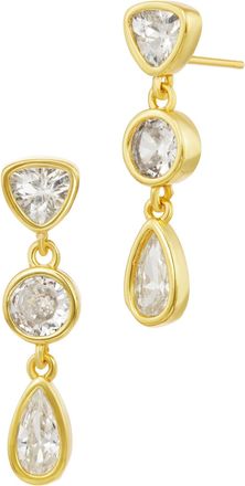 Savvy Cie Jewels GOLD PLATED BEZEL SET MIXED SHAPE WHITE CZ DROP EARRINGS