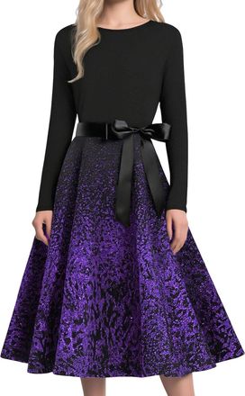 Generic Christmas 1950s Fancy Dress Womens Vintage A Line MidiDress Retro Long Sleeve Flared Swing High Waist Tunic Sparkly Prom Sequin Skirt Evening Party Pr