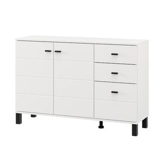 Dmora Credenza Guatav, Aparador 3 Cajones, 2 Estantes, Puerta Abatible, Deslizante, 116x35x78h Cm Blanco Mate