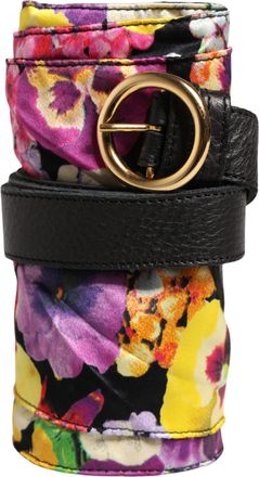Cavalli Multicolor Floral Wide Waist Gold Metal Buckle Cintura Womens Belt