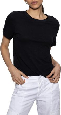 Sanctuary Perfect Roll Sleeve Cotton T-Shirt in Black at Nordstrom, Size Xx-Small