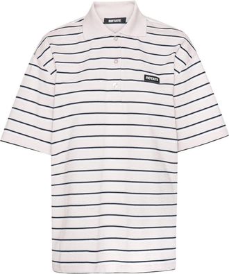 Rotate White Cotton Polo Shirt With Blue Stripes