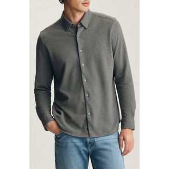 Mavi Cotton Knit Button-Up Shirt in Dark Grey Melange at Nordstrom, Size Medium