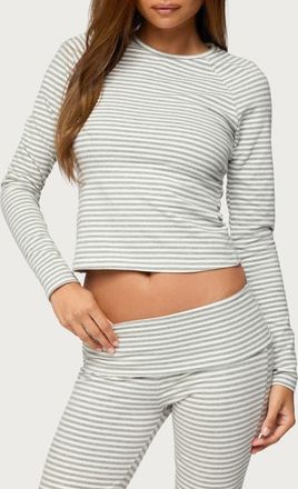 Edikted Kaeli Stripe Crop Cotton Blend Top in Gray-And-White at Nordstrom, Size X-Small
