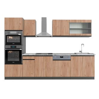 Vicco Mueble De Cocina R-line, Oro Power Roble/antracita, 300 Cm Con Armario Alto, Et M&aacute;rmol