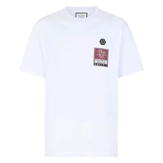 Philipp Plein T-Shirts, male, White, Size: 2XL Round Neck T-Shirt Tennis Society Label