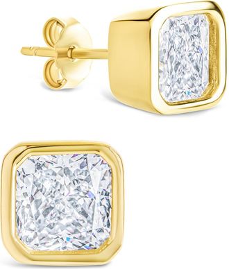 Sterling Forever Sterling Silver Asscher Cut Bezel Set Stud Earrings