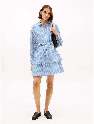 Tommy Hilfiger Womens Stripe Tiered Poplin Shirtdress - Blue - XL