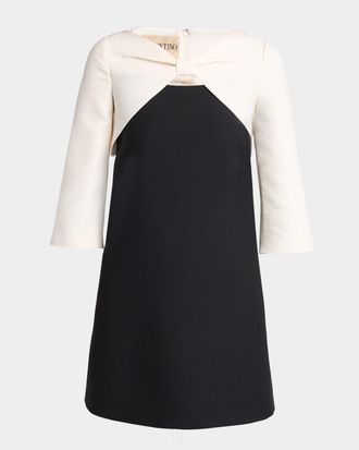 Valentino Garavani Colorblock Bow Long-Sleeve Mini Dress