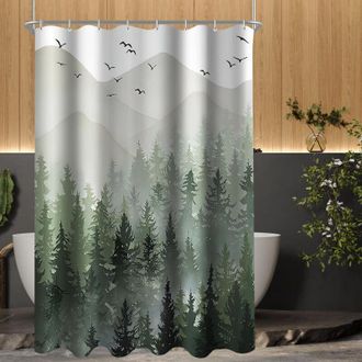 OEM Cortina De Ducha, 180 X 180 Cm, Estampado De Bosque, Resistente Al Moho, Dobladillo Con Peso, Impermeable, Lavable, Tejido De Poli&eacute;ster, Para Ba&ntilde;os - 
