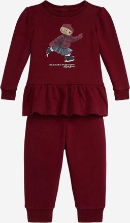 Polo Ralph Lauren Girls Cotton-Blend Jumpsuit Set With Bear Polo Red Top: Cotton Sets Accessory