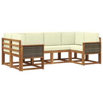 vidaXL Conjunto De Sof&aacute;s De Exterior Con Coj&iacute;n 6 Pcs Natural Y Crema Vidaxl