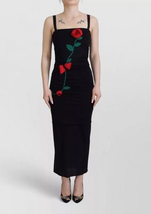 Dolce & Gabbana wool strapless appliqu&eacute; midi dress