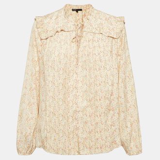 Maje Beige Printed Crepe Plisse Detail Top