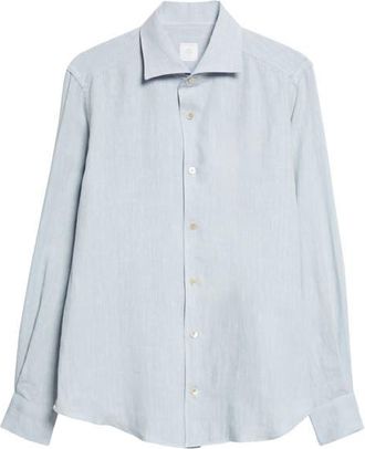 Eleventy Linen Button-Up Shirt in 08N Denim at Nordstrom, Size Xxx-Large