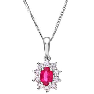 Diamant L'&eacute;ternel Womens Cluster Pendant, 18ct White Gold Diamond and Ruby 0.35ct Weight - One Size