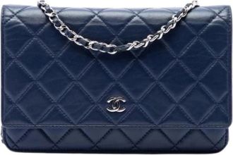 Chanel Pre-owned Wallet on Chain - Dames - Vintage Mini Tas - Blauw - ONE Size - Leer - Vintage