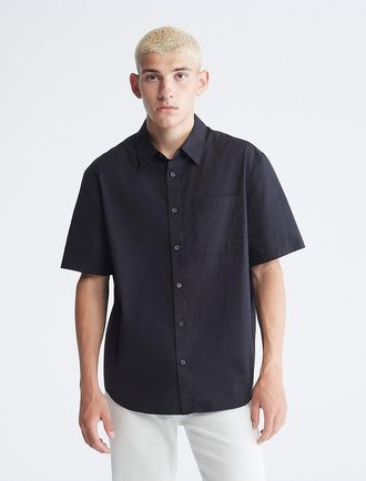 Calvin Klein Mens Solid Pocket Short Sleeve Easy Shirt - Black - XS