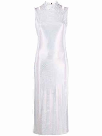 Balmain embellished mid length dress - women - Cotton/glass - 40 - White