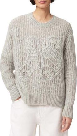AllSaints Chain Stitch Monogram Mohair & Merino Wool Blend Sweater in Pale Laurel Green at Nordstrom Rack, Size X-Small