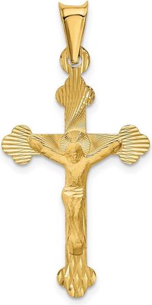 Diamond2Deal 14k Yellow Gold Polished Satin Diamond-Cut Crucifix Pendant