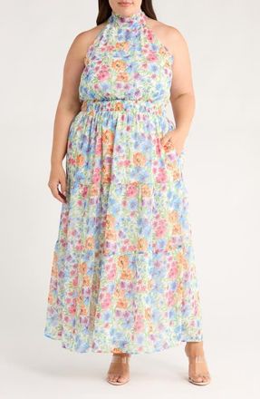 Sugarlips Ezia Garden Jetter Maxi Dress in Blue/pink/yellow at Nordstrom, Size 3X
