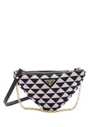 Prada Double Symbole Triangle Bag Leather and Jacquard Mini shoulder bag - Zwart