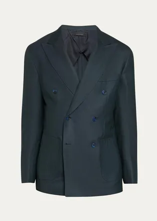 Brioni Mens Wool Herringbone Double-Breasted Sport Coat