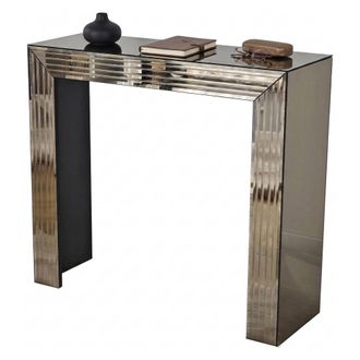 Dmora Consola Ploaghe, Estante Marr&oacute;n, Estructura Bronce, Estante Bronce, 91x30x85h Cm Marr&oacute;n Bronce