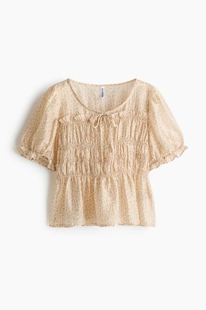 H&M Gesmokte Bluse - Hellbeige