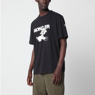 Moncler T-shirt nera in cotone con stampa cane