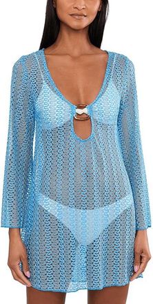 BECCA by Rebecca Virtue Golden Metallic Crochet Buckle Tunic Womens Swimwear Sky Blue : SM, Nylon