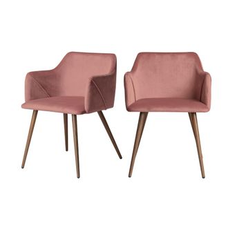 Rendez-Vous D&eacute;co Set de 2 sillas con reposabrazos de terciopelo rosa