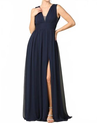 EVA V Neck Gown In Navy