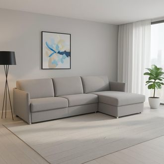 Dmora Sof&aacute; Fijo Con Chaise Longue Posina, Desenfundable, Reversible Made In Italy, Hidr&oacute;fugo Multiposici&oacute;n, 260x160 Cm Gris