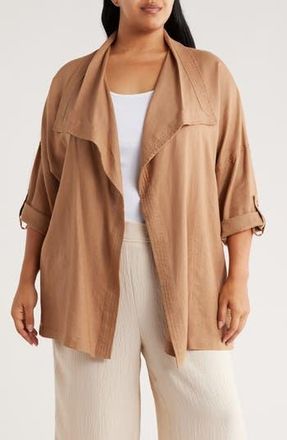 Max Studio Draped Collar Linen Blend Jacket in Mocha at Nordstrom Rack, Size 2X