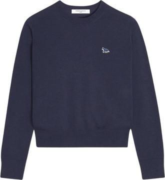 Maison Kitsun&eacute; Merino Ronde Hals Trui - Dames - Ronde hals truien - Blauw - XL - Wol - Truien & Vesten