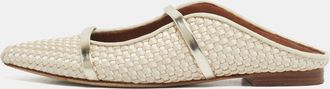 Malone Souliers Cream/gold Woven Satin And Leather Maureen Flat Mules