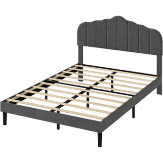Levede Levede King Upholstered Bed Frame Linen Fabric Platform Base Scalloped Headboard