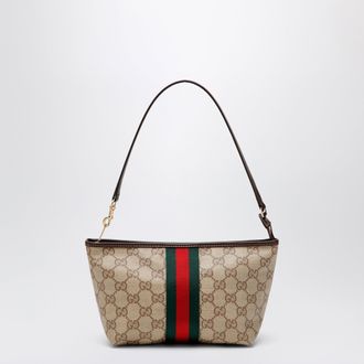 Gucci Small pouch in sand beige GG fabric with Web stripe