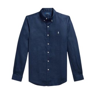 Polo Ralph Lauren Casual Shirts, male, Blue, Size: 2XL Linen Shirt