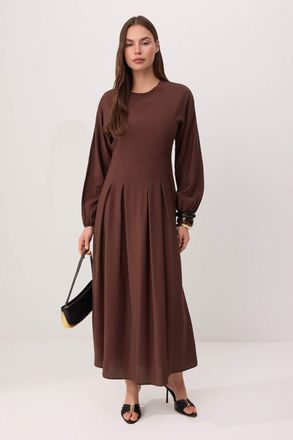 Trendyol Modest Dames Bruin Effen Maxi Lang Skater Modest Jurken