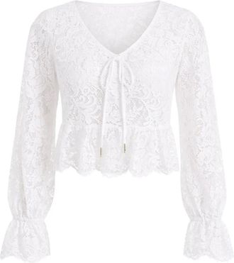 Michael Kors Gebloemde blouse van koordkant - Dames - Blouses - Wit - L - Katoen - Overhemden