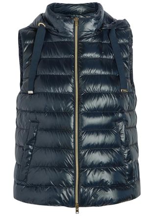 Herno Padded Hooded Glossed Shell Gilet - Blue - 48 (UK16 / XL)