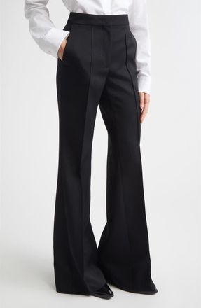 Jil Sander Pintucked Wool Grain de Poudre Flare Trousers in Black at Nordstrom, Size 6 Us
