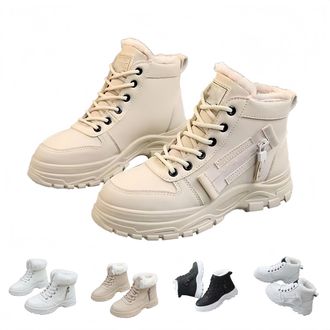 Generic Winter Boots Leather Womens Lined Warm Ankle Boots Non-Slip Winter Shoes Lace-Up Ankle Boots Short Shaft Outdoor Snow Boots Winter Boots Platform Boot