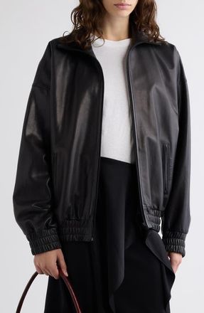 Acne Studios Lambskin Leather Blouson Jacket in Dark Brown at Nordstrom, Size 40