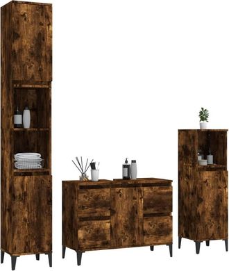Berkfield Home Modern 3 Piece Bathroom Furniture Set Smoked Oak Engineered Wood in Brown