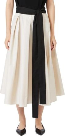 Max Mara Lange- wijde rok met plooien over het hele oppervlak - Dames - Midirokken - Beige - M - Katoen - Rokken